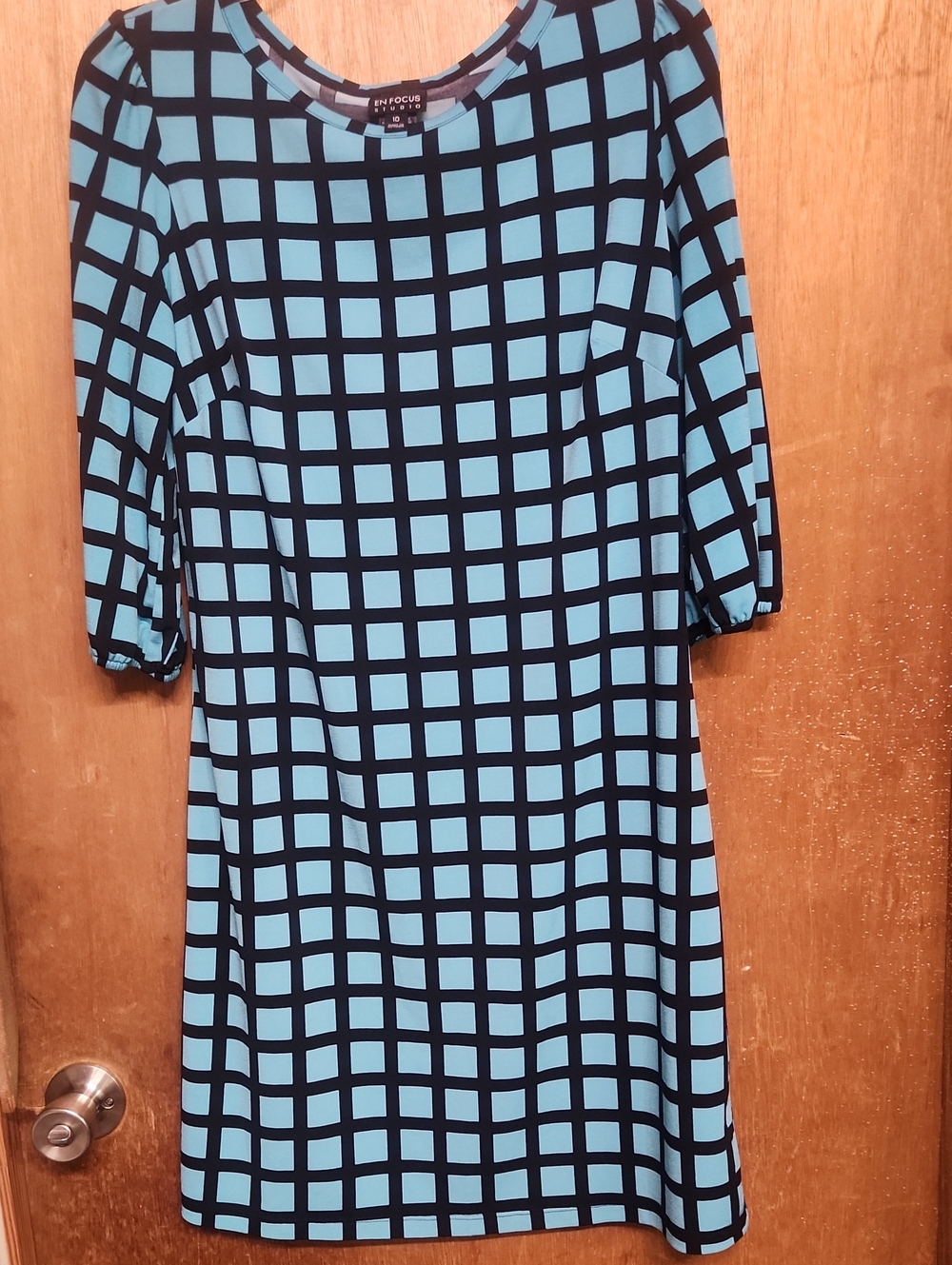 Enfocus Studio Blue Dress with Black Grid Pattern